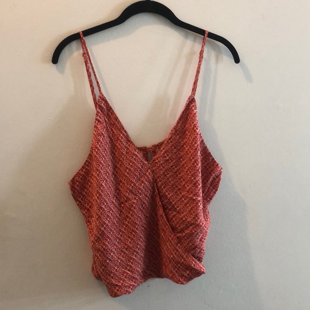 Cotton Candy Red Patterned Cropped Spaghetti Strap Tank
